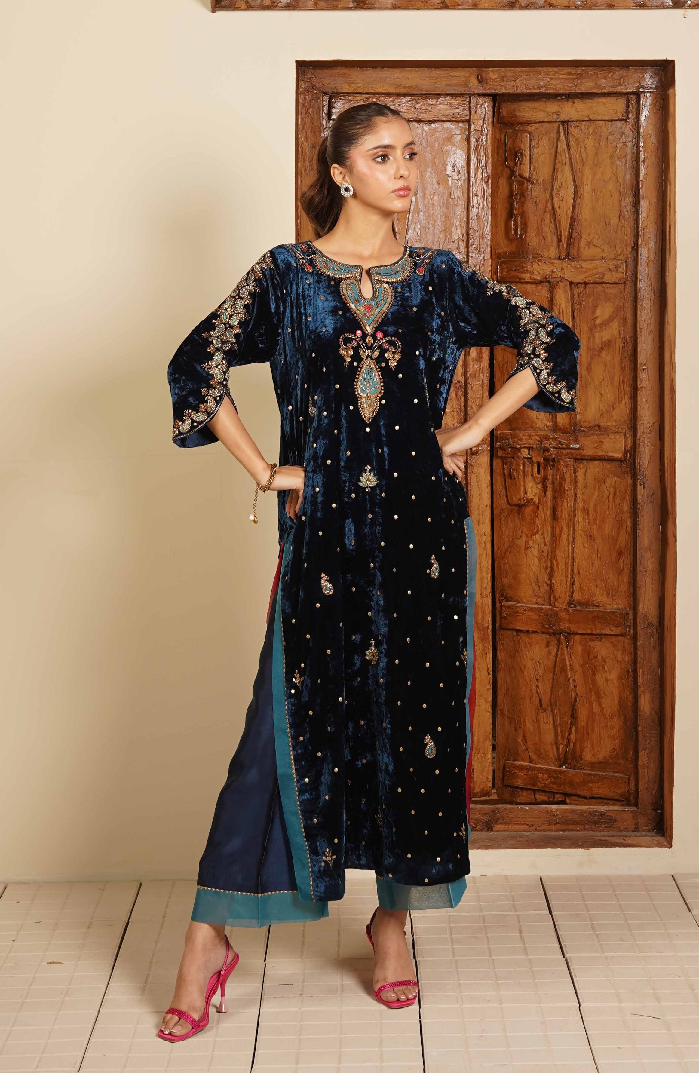 Cosmic Glitter – Luxury Velvet & Sheesha Silk Ensemble