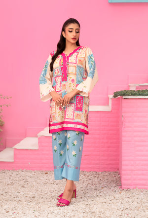 Magenta Malibu multicolor patchwork digital printed summer outfit with detailing