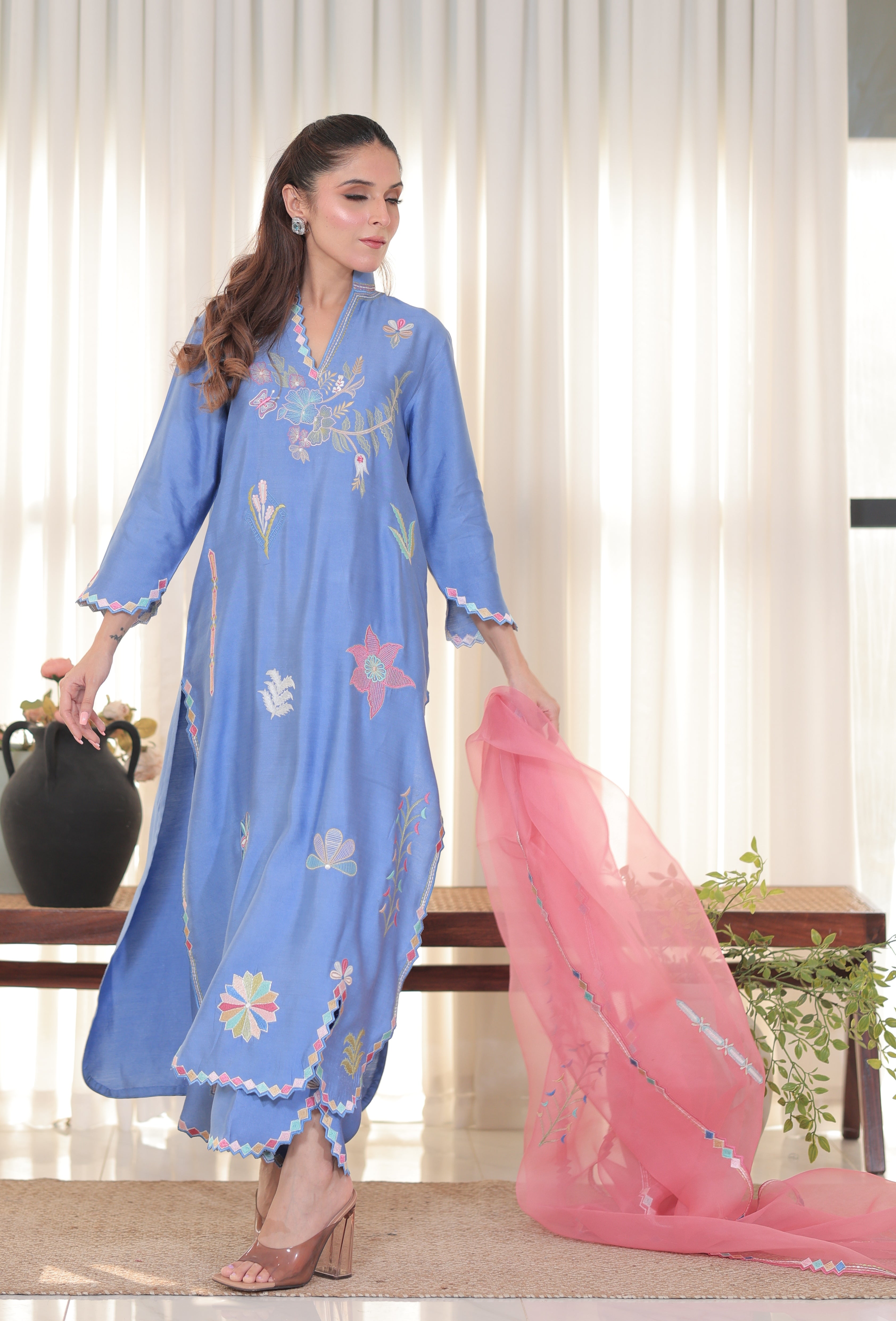 DENIM ROSE.    Khaadi Silk Luxe Ensemble